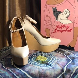 Jeffrey Campbell White Pizan Leather and Wood heel
